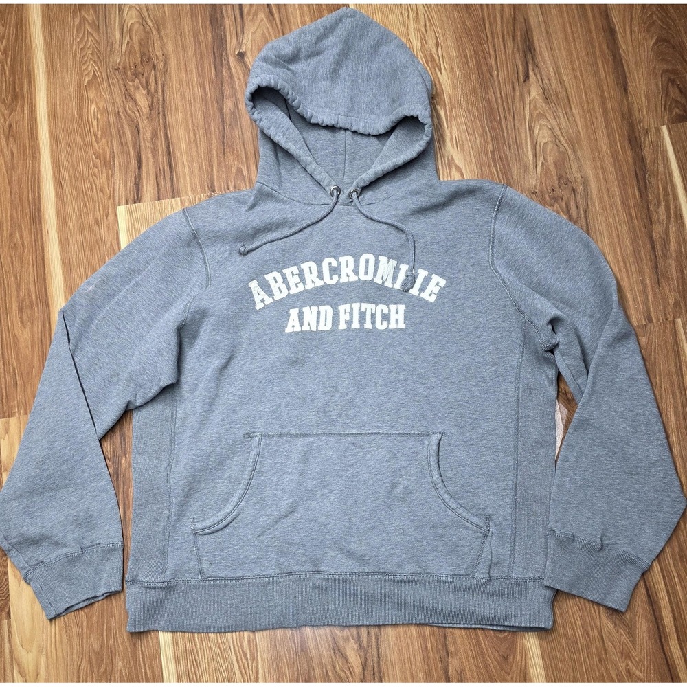 Vtg Y2k Abercrombie & Fitch Hoodie Mens XL Spell Out Sweatshirt Gray Embroidered